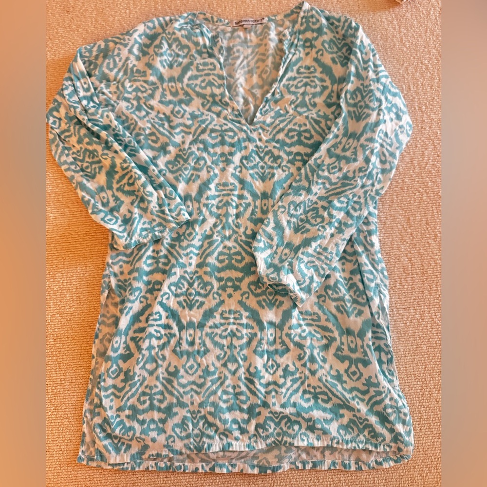 Blue and White Patterned Ikat Tunic